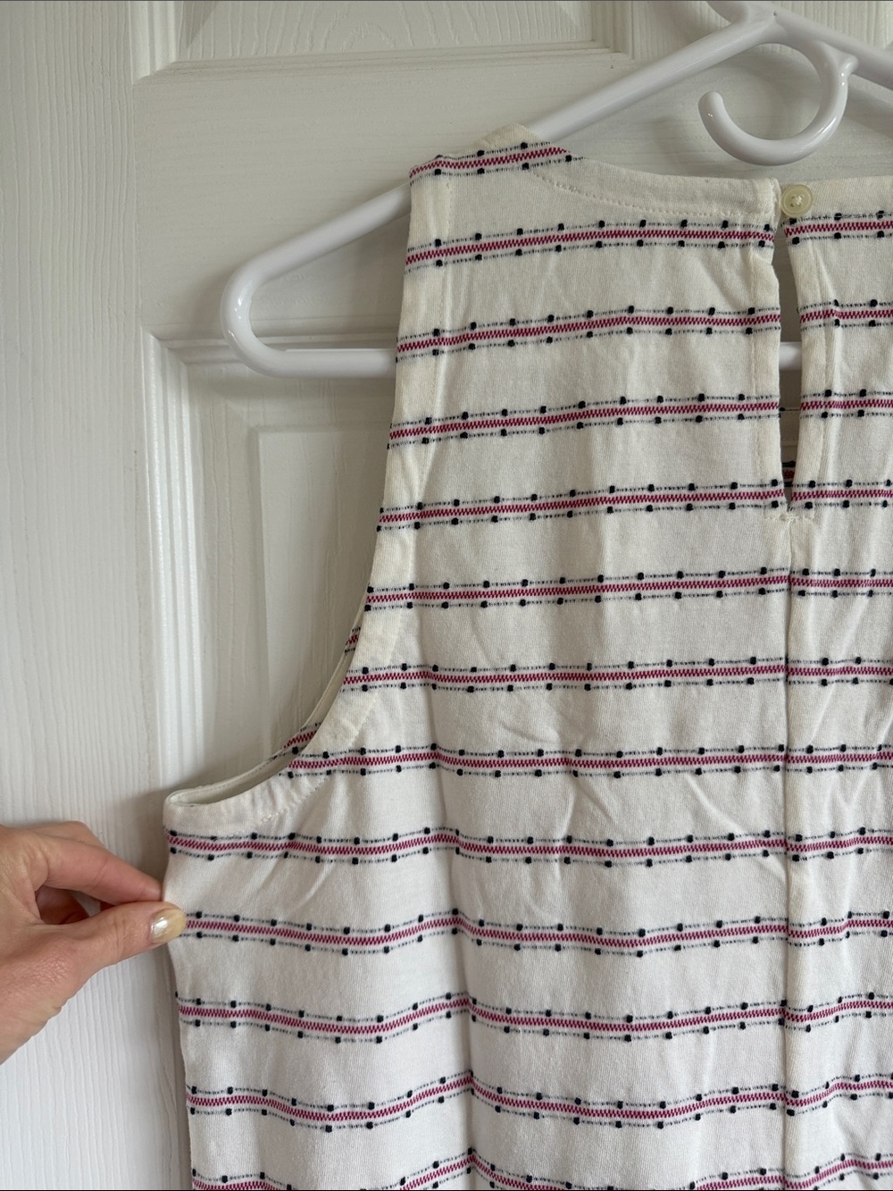 NWT LOFT Cream Dress with Purple-Accent Stripes and Ruffle Hem - Picture 10 of 11
